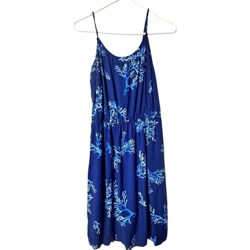 Old Navy Coral Pattern Beach Thin Adjustable Strap Blue and White Floral Dress